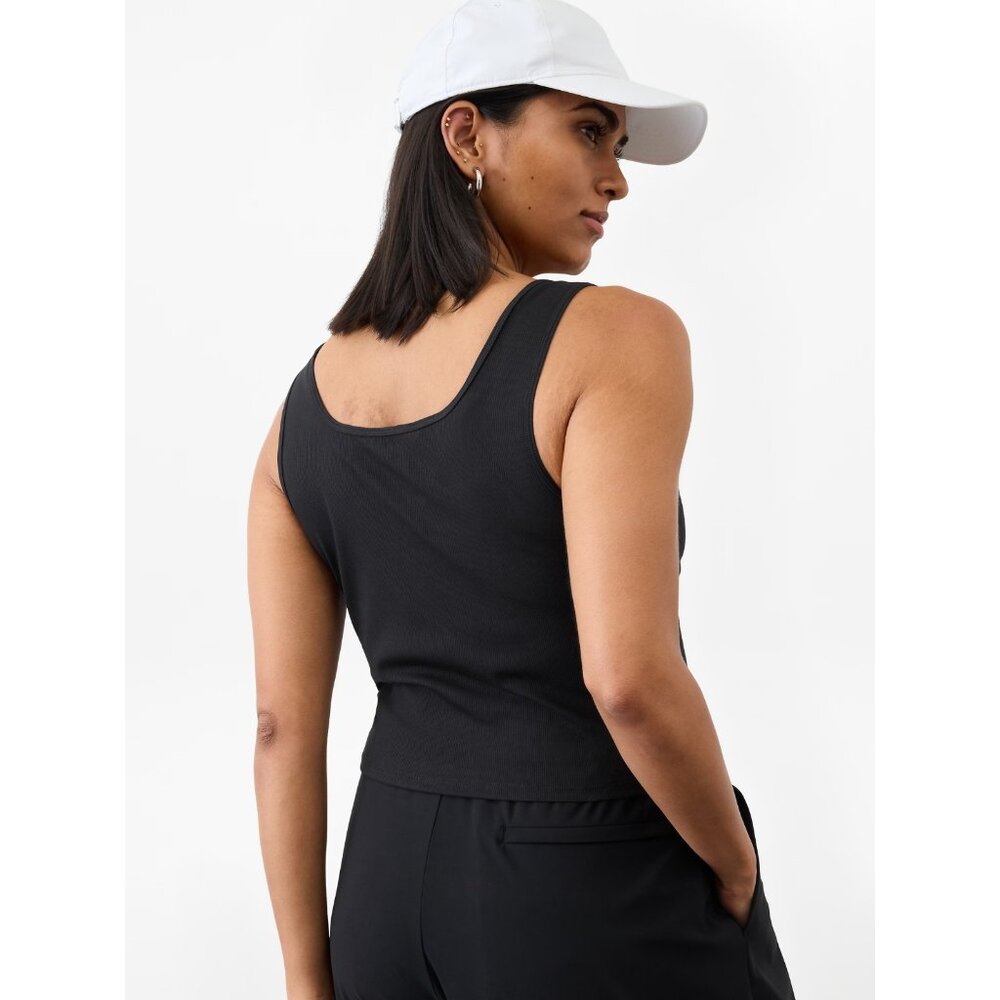 New Athleta M Signature Rib Square Neck Crop Tank Black Medium - Picture 3 of 5